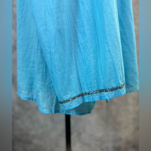 Tantrums Cotton Sky Blue Silver Beaded V- Neckline Long Sleeve Tunic Size 3X - Picture 5 of 11